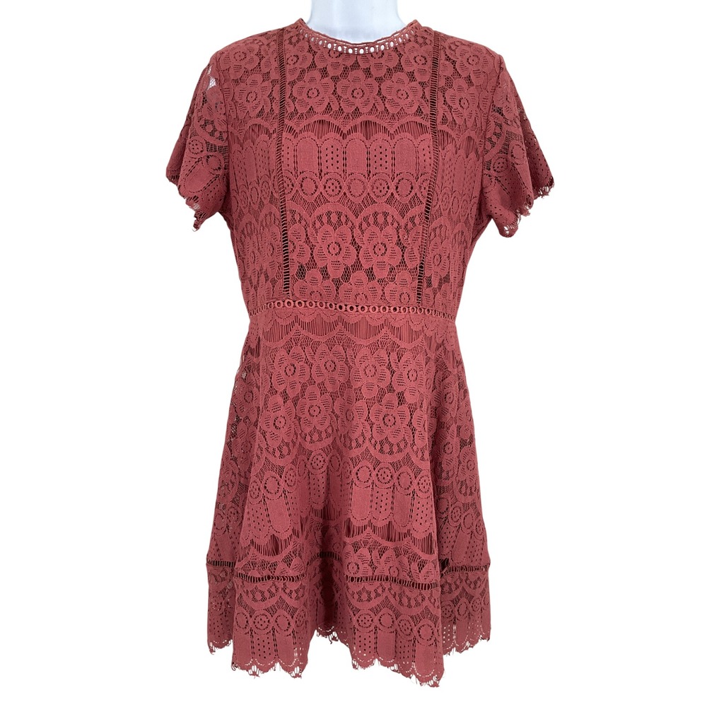 Altar'd State Lace Mini Dress Womens Medium Rust Cotton Crochet Boho Romantic